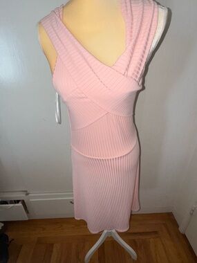 Polagram Light Pink Ribbed Crossover Midi Dress